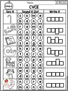 the cvce worksheet is filled with words and pictures