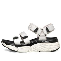 (WMNS) Skechers Max Cushioning Sandals White 140218-WHT (Women's) White Sandals With Arch Support For Outdoor, White Sporty Sandals With Arch Support, Outdoor White Sport Sandals With Arch Support, White Flat Platform Sport Sandals, Summer Walking Sandals In Synthetic Material, Synthetic Sandals For Walking In Summer, Sporty Sport Sandals With Removable Insole, White Ortholite Insole Slip-on Sport Sandals, Casual White Platform Sport Sandals