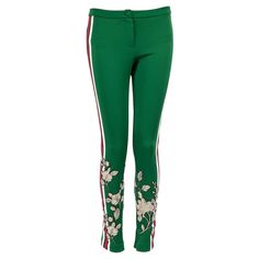 Condition is Very Good. Minimal wear to the joggers is evident. Minimal pulls to the weave on the right cuff on this used Gucci designer resale item. Details Green Polyester Trousers Skinny fit Floral embroidered pattern Low rise Side web stripe Fly zip and button fastening Made in Italy Composition 55% Polyester, 45% Cotton Care instructions: Professional dry clean only Size & Fit Product measurements: Waist: 38 cm / 15 in Hip: 44 cm / 17.5 in Rise: 27 cm / 10.5 in Length: 91 cm / 36 in Size: ( Chic Gucci Luxury Pants, Elegant Gucci Luxury Pants, Chic Gucci Formal Pants, Gucci Casual Straight Leg Pants, Gucci Fitted Formal Pants, Designer Fitted Gucci Pants, Gucci Fitted Designer Pants, Suits For Women Green, Gucci Suit