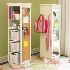 an image of a bookcase in the middle of a room with other items on it