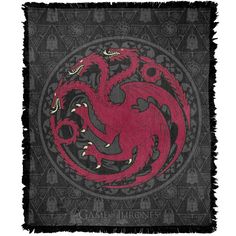 a game of thrones tartan with a red dragon on the front and black background