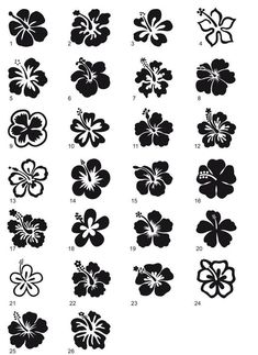 hawaiian flower stencils are shown in black and white, with the number one on each side