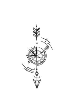 a black and white drawing of an arrow with arrows on it's side,