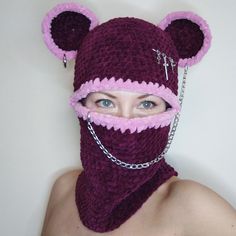 Pastel goth balaclava crochet is amazingly, very soft and skin-friendly! Creepy bear balaclava knit hood. Zombie bear mask full face. Bear balaclava adult is the most fashionable accessory of this season! Hand knit balaclava with ears is a great idea for gift! Chain and safety pins included. Crochet balaclava hand made with love! Size available: S, M, L, XL, XXL. Materials - velvet yarn. Hand wash in cold water. Tumble dry low. Do Not iron. I use recycled cartoon boxes and paper bags to packa... Balaclava With Ears, Bear Balaclava, Creepy Bear, Zombie Bear, Balaclava Knit, Balaclava Crochet, Crochet Fluffy, Mask Full Face, Crochet Balaclava