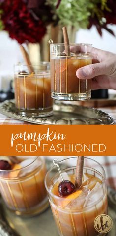 pumpkin old fashioned cocktails on a tray