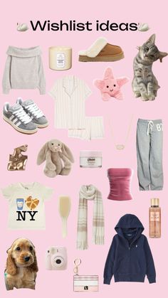 a bunch of items that are on top of a pink background with the words wishlist ideas