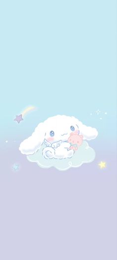 an animal is laying on top of a cloud with stars in the sky behind it