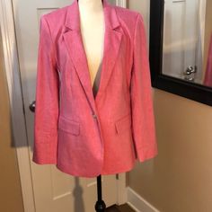 Loft Pink Blazer Size 10 New Spring Pink Notch Lapel Blazer, Pink Notch Lapel Blazer For Spring, Classic Pink Spring Blazer, Classic Pink Blazer For Spring, Tailored Pink Outerwear For Spring, Pink Spring Outerwear For Office, Spring Office Pink Outerwear, Pink Office Outerwear For Spring, Light Grey Blazer