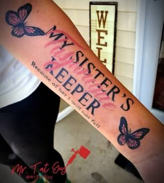 a person with a tattoo on their arm that says, mister keeper's keeper