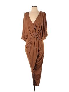 Haute Hippie Cocktail Dress Size: X-Small Brown Dresses - used. 100% RAYON, Wrap, Plunge, Midi/Calf Length, 3/4 Sleeve | Haute Hippie Cocktail Dress - Wrap: Brown Dresses - Used - Size X-Small Chic Brown Draped Dress, Drapey V-neck Dress, Drapey V-neck Summer Dress, Brown Surplice Neckline Dress, Brown Cocktail Dress, Brown Cocktail, Brown Dresses, Beachy Boho, Dress Wrap