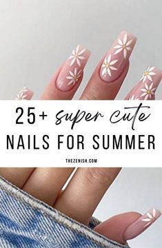 Nail Ideas For Light Skin Tone, Daisy On Nails, Cute Nails For Summer, Daisy Nail Design, White Short Nails, Nail Ideas For Summer, Full Garden, Daisy Nail Art