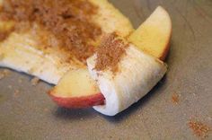 an apple slice with cinnamon and sugar on it is shown in the bottom right corner