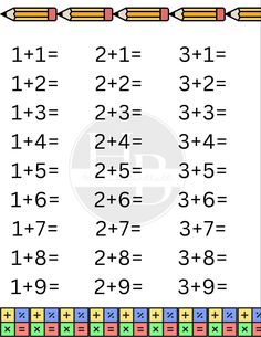 an addition sheet with numbers and pencils to help students learn how to use them