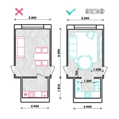 the floor plan for a studio apartment with one bedroom and an attached living room area