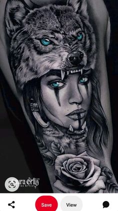 Universe Couple, Half Sleeve Tattoos Wolf, Indian Women Tattoo, Wolf Girl Tattoos, Indian Girl Tattoos, Headdress Tattoo, Female Warrior Tattoo, Animal Sleeve Tattoo