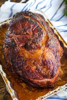 a roasted ham is shown on a baking sheet with the words, double smoked ham