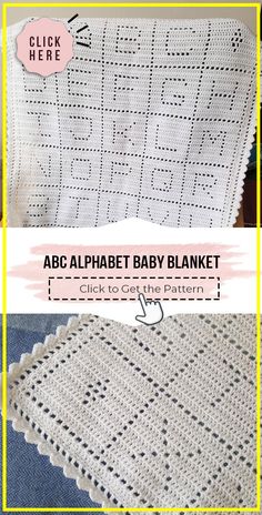 a crocheted blanket with the words abc alphabet baby blanket