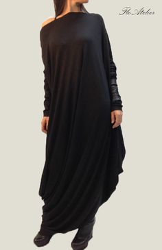 Black Asymmetrical Tunic/Long Sleeve Kaftan/Oversized Dress/Maternity Dress/Fashion Dress/ F1157 Maternity Fashion Dresses, Plus Size Maternity Dresses, Black Kaftan, Formal Occasion Dress, Dress Maternity, Tropical Dress, Dress Handmade, Special Dresses, Oversized Dress