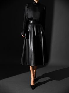 VEGAN LEATHER A-LINE FLARED SKIRT Leather Flare Skirt, Vegan Leather Skirt, Flare Skirt, Midi Length, Leather Skirt, Vegan Leather, My Style, How To Wear, Black