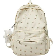 Specification: Main material: nylon Size: 420*310*130mm Suitable for: women Strap root number: Two Usage: Shoulder bag, backpack Closure: zipper Pattern: flower Occasion: daily, leisure, shopping, travel Shoulder strap adjustable. Size: One Size.  Color: Multicolor.  Gender: unisex.  Age Group: adult.  Pattern: floral. Preppy Bags, Kawaii Backpack, Aesthetic Bags, Floral Backpack, Bear Pendant, Cute School Supplies, School Bags For Girls