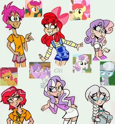 some cartoon characters with different colored hair