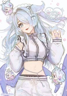 an anime character with long hair and blue eyes is posing for the camera while wearing white clothes