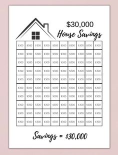 a printable house savings sheet with the words $ 30, 000 and houses on it