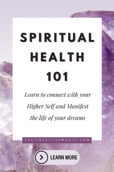 purple crystals with the words, learn to connect with your higher self and maintain the life of your dreams