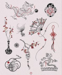 Year Of The Bunny Tattoo, Year Of The Cat Tattoo, Pisces Flash Tattoo, Koi Fish Fan Tattoo, Japanese Filler Tattoo Ideas, Chinese Lanterns Tattoo, Japanese Knot Tattoo, Japanese Tattoo Fine Line, Chinese Takeout Tattoo