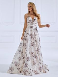 A-line Prom Maxi Dress With Floral Print And A-line Shape, Floral Print A-line Maxi Dress For Prom, Floral A-line Dress For Banquet, Floral Print A-line Dress For Banquet, Floral Print A-line Maxi Dress For Evening, Floral Print V-neck Evening Dress, Ball Gowns Evening, Evening Dresses Cocktail, 10 Picture