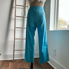 Awesome Pair Of Rl Black Label High Waist Vintage Sky Blue Air Silk/Cotton Blend Trouser Pants Sz: 10. Left Hip Side Zip. Waist Flat Across Measures 15”, Rise 11”, Inseam Is 30”. Stretch Full-length Pants For Daywear, Stretch Full Length Daywear Pants, Blue Silk Pants For Work, Fitted Silk Straight Pants, Fitted Silk Straight Leg Pants, Fitted Silk Wide Leg Pants For Summer, Blue Pants For Daywear, Straight Leg, Blue Silk Wide Leg Bottoms, Fitted Cotton Wide Leg Pants For Daywear