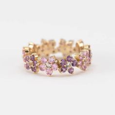 14k Solid Gold Full Eternity Wedding Band, Vintage Flower Amethyst Band, Round Cut Pink Moissanite Promise Ring, Eternity Stackable band    ✥ Details ✥  - Stone: Lab Simulated Diamond / Moissanite/ Diamond/ Lab Grown Diamond (Can Be Customize) - Metal Type: (White gold/ Yellow gold/ Rose gold, Sterling silver)  - Band Width: Approx. 5 MM - Cut: Round Cut - Clarity: VVS/E-f    ✥ C U S T O M I Z A T I O N ✥  > For the gemstone ring, it can be made of Morganite, Moissanite, Aquamarine, Emerald, Sap Amethyst Wedding Band, Floral Wedding Bands, Amethyst Wedding, Real Diamond Rings, Antique Engagement Ring, Pink Sapphire Ring, Stop Staring, Diamond Free, Eternity Wedding Band