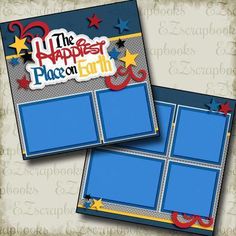 the happy planner place on earth scrapbook page layouts are blue and have stars