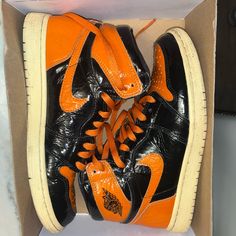 Nike Shattered Backboards. Hardly Worn. Great Condition. Comes With Box! Retro Orange Leather Sneakers, Nike Custom Orange Sneakers With Contrast Sole, Black Retro Custom Leather Sneakers, Retro Black Leather Custom Sneakers, Custom Orange Leather Sneakers With Gum Sole, Vintage Orange Sneakers With Round Toe, Shattered Backboard, Nike Black, Black Orange