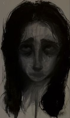 a black and white drawing of a woman's face with her eyes closed in half