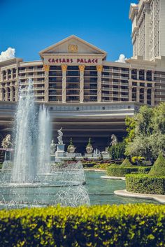 a fountain in front of the caesar palace hotel and casino