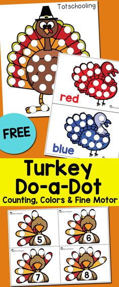 turkey dot counting game with free printables and color - by - number instructions