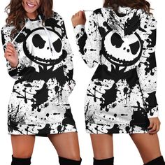 Jack Skellington Hoodie Dress 6 Easy 30 day return policy Jack Skellington Hoodie, Pullover Mode, Dress Sweater, Jack Skellington, Sweatshirt Dress, Hoodie Dress, Holiday Ideas, School Work, Unisex Design