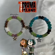 Matching Bracelets Characters, Total Drama Bracelets, Character Bracelet Ideas, Matching Bracelet Ideas, Character Bracelets, Diy Kandi Bracelets, Crystal Bead Jewelry, Bracelet Inspo, Bracelets Ideas