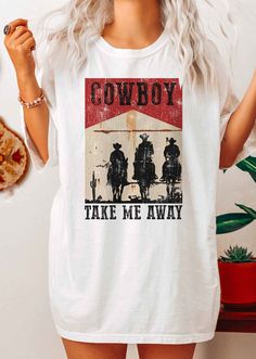 COWBOY TAKE ME AWAY Tee - Jade Creek Boutique Trending Graphic Tees 2024, Southern Graphic Design, Trendy Tshirts Graphic Tees Western, Retro Summer T-shirt For Rodeo, Graphic Print T-shirt For Rodeo, Yoga Tee Shirt, Nfr Outfits, Short Sleeve Graphic T-shirt For Rodeo, Retro Rodeo T-shirt With Screen Print