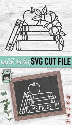 the back to school svg cut file with an apple and books on it