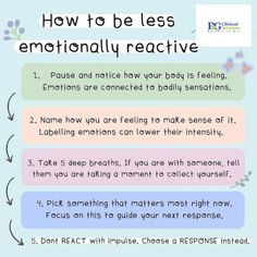 If you still feel out of control & find yourself being emotionally reactive, it may be time to seek help.  A therapist can give you effective strategies on what to do when you feel out of control. With some new tools, practice & guidance, you can get control over your reactivity. How To Control Frustration, Emotionally Reactive, Listen To Your Emotions, Control Emotions, Emotional Control, Out Of My Control, How To Control Emotions, Essential Oils For Face