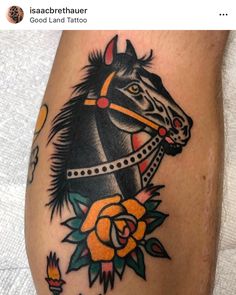 a horse with a crown on it's head is shown in this tattoo design