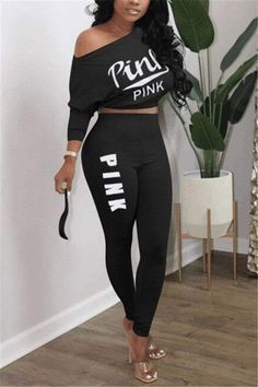 Casual Oblique Collar Letter Print Sports Set Crop Top And Pants Set, T Shirt Outfit, Wholesale T Shirts, White Fashion Casual, Clothing Wholesale, Solid Color Pants, Wholesale Shirts, Top And Pants Set, Fall Prints