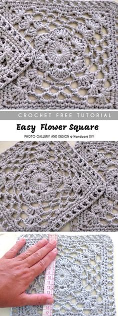 crochet flower square is shown with the text easy flower square on top and bottom