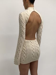 ♡pinterest~kaeylaa♡ Backless Sweater, Cable Knit Dress, Fall Sweater Dress, Cutout Sweater, Winter Knit Sweater, Twisted Dress, Turtleneck Sweater Dress, Backless Mini Dress, Looks Street Style