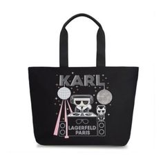 Karl Lagerfeld Canvas Tote Bag. Nwt - New With Tags Top Zip Closure One Interior Slip Pocket Double Top Handle 13.5" W X 14" H X 6" D Wipe Clean Thanks For Looking, Enjoy Your Shopping! Trendy Black Weekend Bag, Black Shoulder Bag For Weekend, Trendy Black Shoulder Bag For Weekend, Black Canvas Weekend Bag, Black Canvas Bag For The Weekend, Black Canvas Bag For Weekend, Chic Black Bag For Weekend, Chic Black Weekend Bag, Modern Shoulder Bag For Weekend