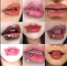 many different pictures of lips with piercings on them