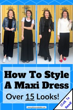 How To Dress Up A Maxi Skirt, How To Style A Long Dress Outfit Ideas, Maxi Dress In Fall How To Wear, One Dress Different Ways Outfits, Style Maxi Dress Winter, Shirt Over Maxi Dress Outfits, What To Wear Over Maxi Dress, Jacket Over Maxi Dress, Layering Black Maxi Dress