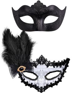 PRICES MAY VARY. Package includes - there are 2 pcs black and silver feather masquerade masks set for couples, the black plastic masquerade mask for men, the black & silver sequins masquerade mask with feathers and rhinestone decor for women Premium material - SIQUK masquerade masks are made of strong, durable and lightweight plastic, no extra glue and no discoloration, the feather masquerade mask couples set can be molded easily to the face contours of the wearers One size fits most - the coupl Black Masquerade Mardi Gras Costume Accessories, Black Costume Accessories For Mardi Gras Carnival, Black Mardi Gras Masquerade Costume Accessories, Black Mardi Gras Carnival Costume Accessories, Black Mask For Carnival Costume Party, Black Costume Accessories For Masquerade Carnival, Black Masks And Prosthetics For Mardi Gras Party, Black Masks And Prosthetics For Carnival Party, Black Masks And Prosthetics For Mardi Gras